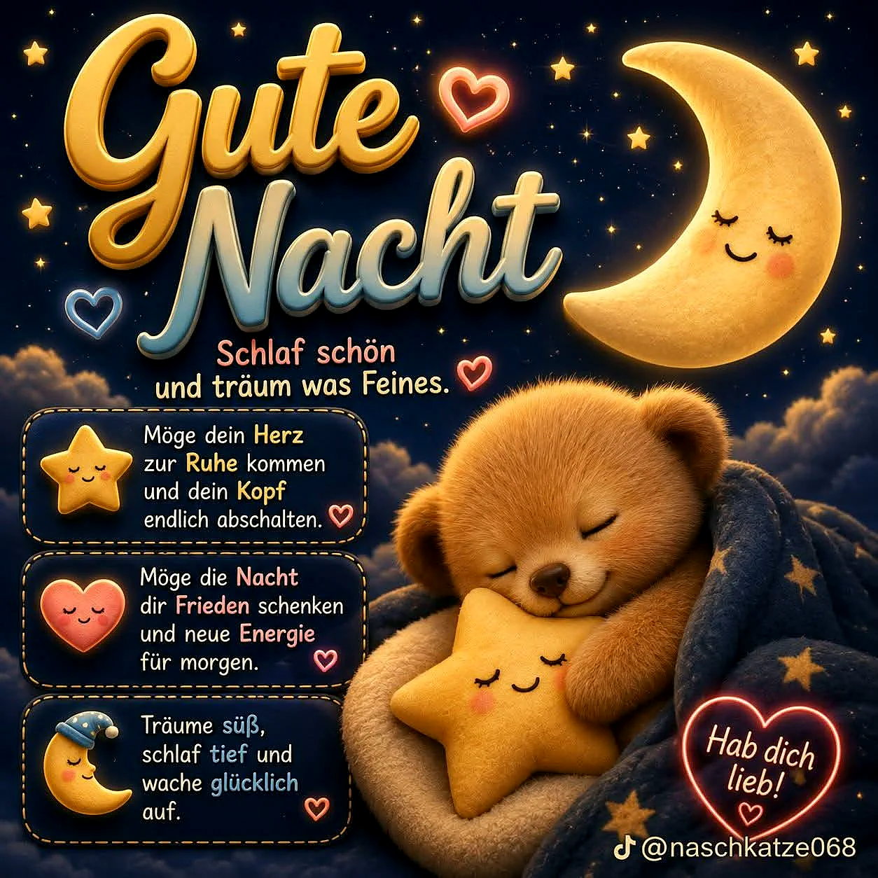 Der knuddeligste Gute Nacht Gruß: Schlaf schön und träum was Feines!