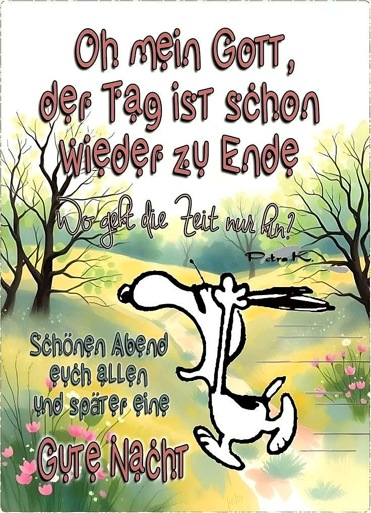 Der Tag rast dahin: Schnappe dir jetzt unser lustiges Gute Nacht Bild!