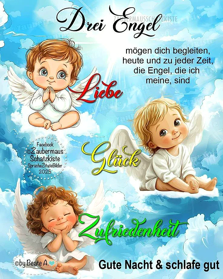 Drei Engel für deine Nacht: Liebe, Glück & Zufriedenheit. Schlaf gut!