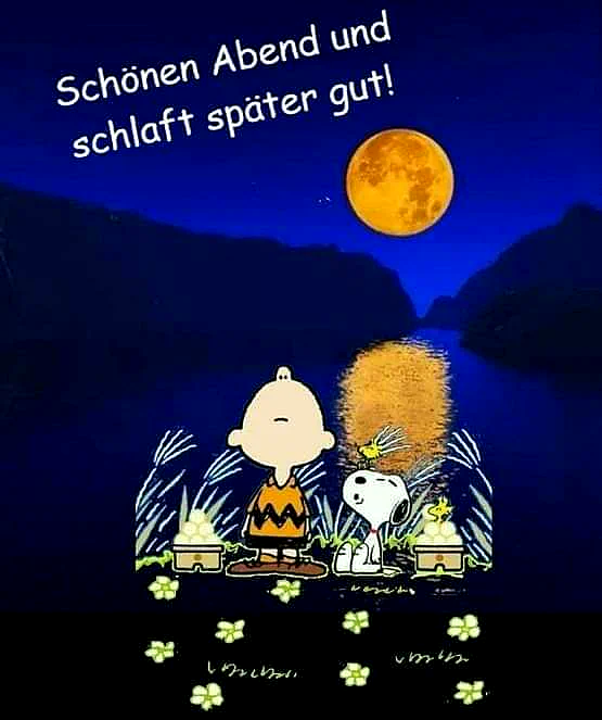 Ein friedlicher Gute Nacht Gruß: Snoopy & Charlie Brown im Mondschein