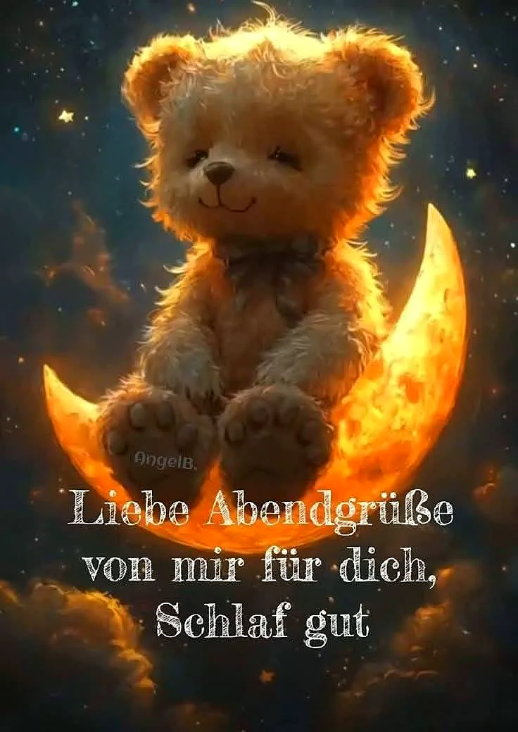 Ein Teddybär sitzt auf dem Mond und wünscht dir eine gute Nacht