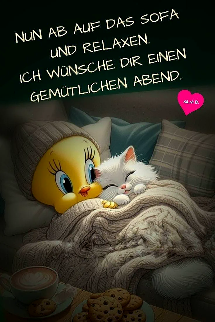 Gemütlichen Abend: Jetzt relaxen und süße Gute Nacht Bilder teilen.