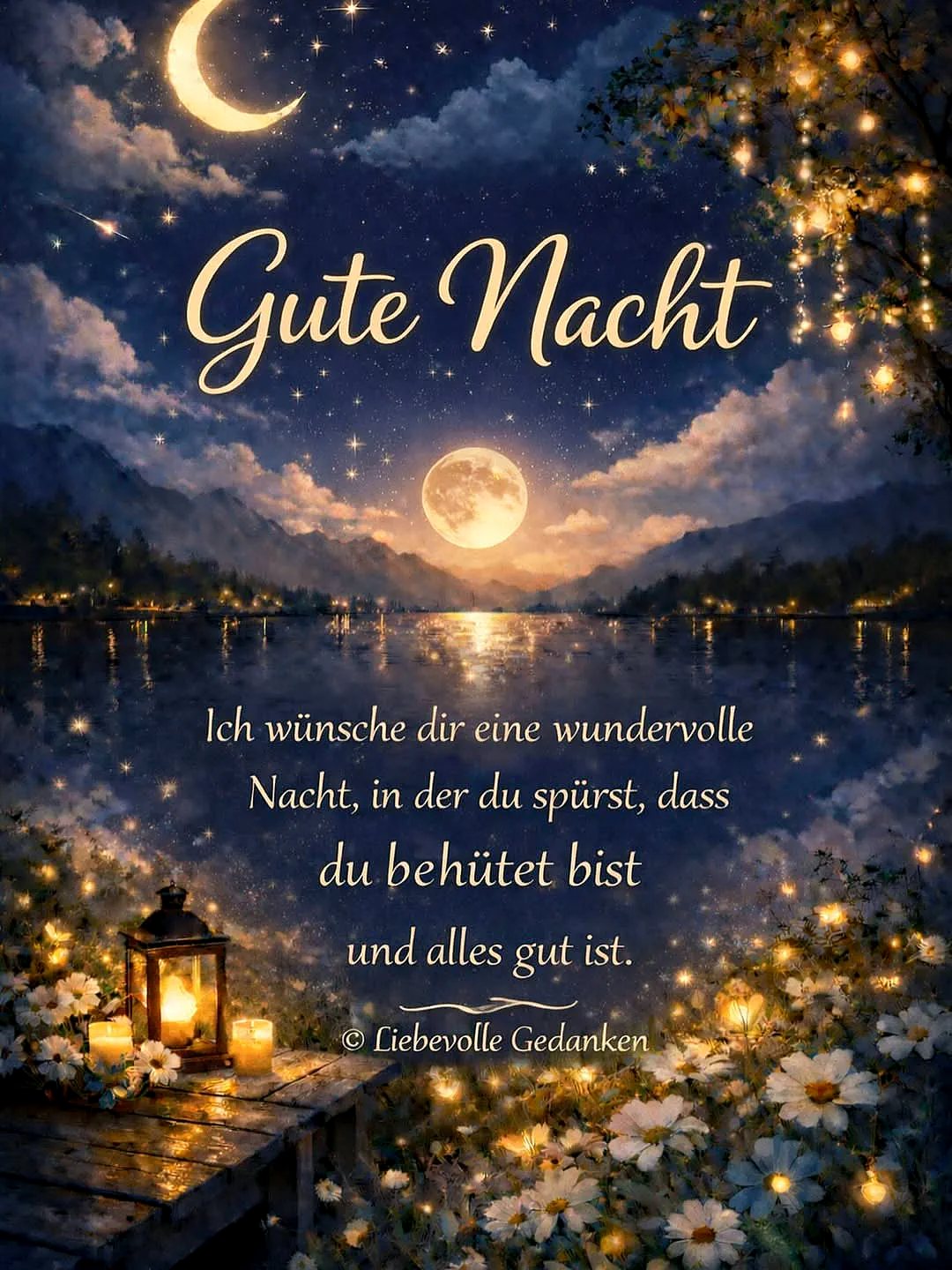 Gute Nacht: Behütete Träume unter dem leuchtenden Sternenhimmel
