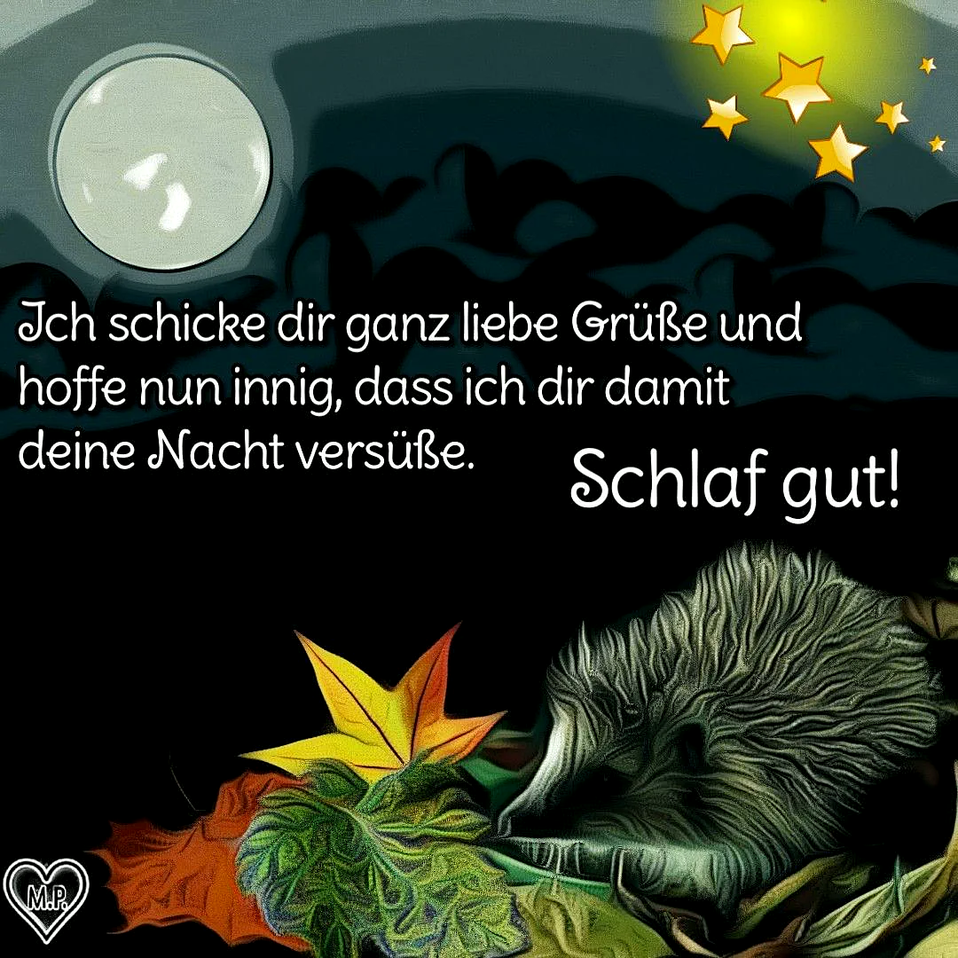 Gute Nacht Grüße mit Igel und Herbstlaub