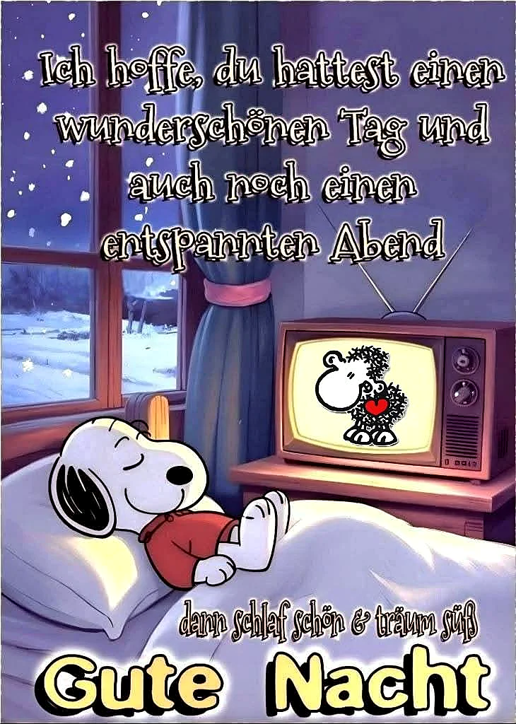 Gute Nacht Grüße: Snoopy wünscht süße Träume und einen entspannten Schlaf