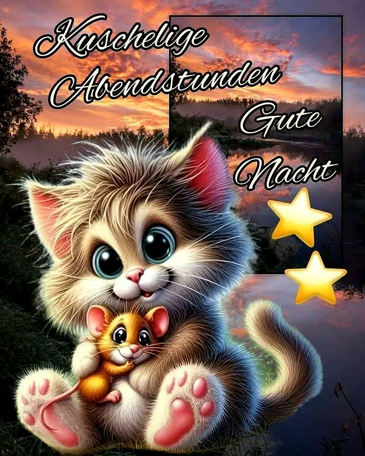 Kuschelige Gute Nacht: Süße Katze mit Maus am Abend