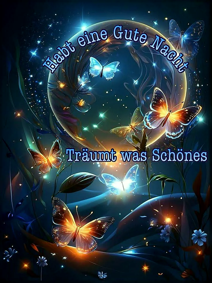 Magische Gute Nacht Grüße mit Schmetterlingen und Sternen