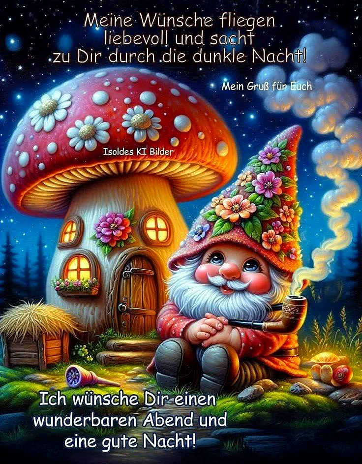 Magischer Gute Nacht Gruß mit Gartenzwerg