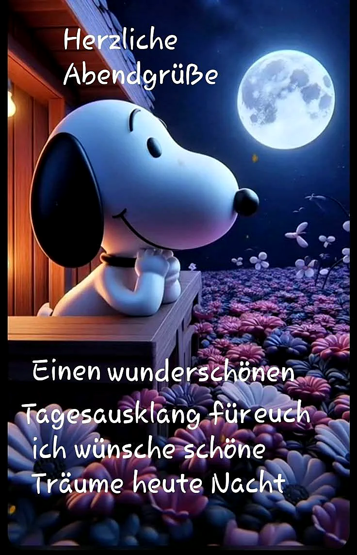 Ruhiger Abendgruß mit Snoopy: Wünsche süße Träume heute Nacht