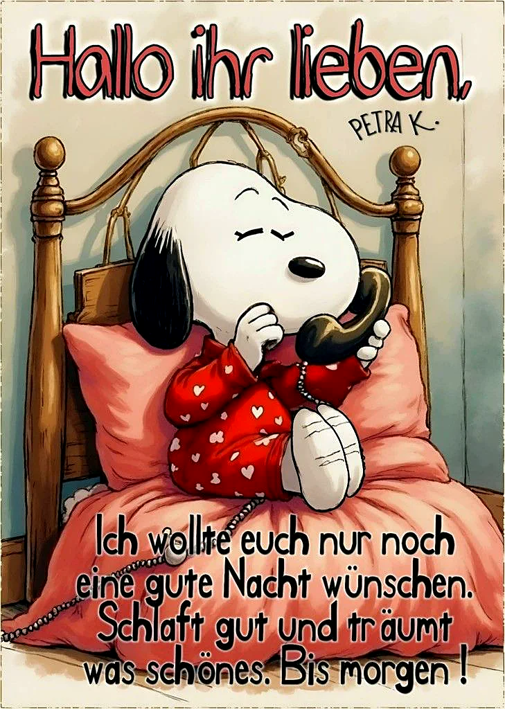 Snoopy wünscht dir eine süße Gute Nacht! Schlaft gut und träumt schön.