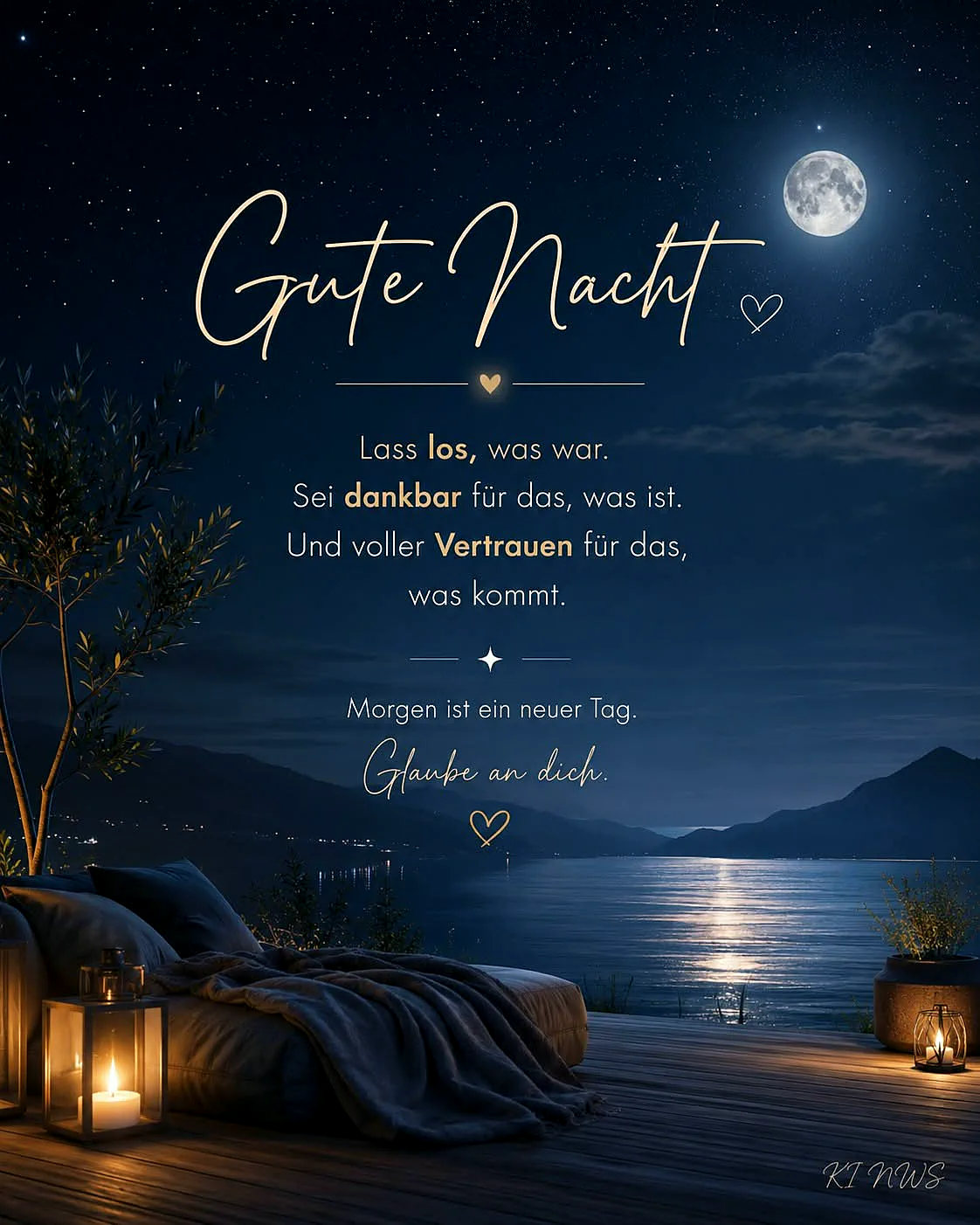 Süße Gute Nacht Bilder: Lass los, was war. Glaube an dich.