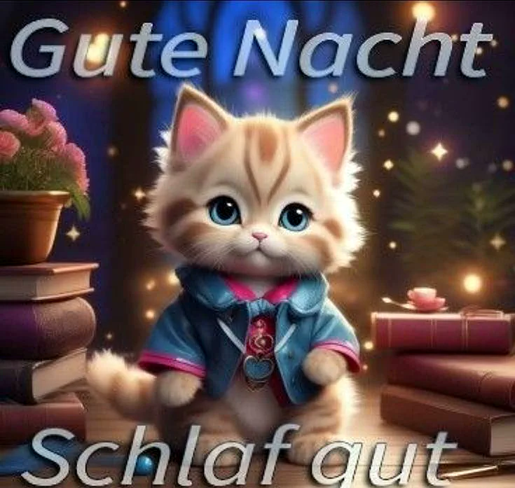 Süße Gute Nacht Grüße mit niedlichem Kätzchen
