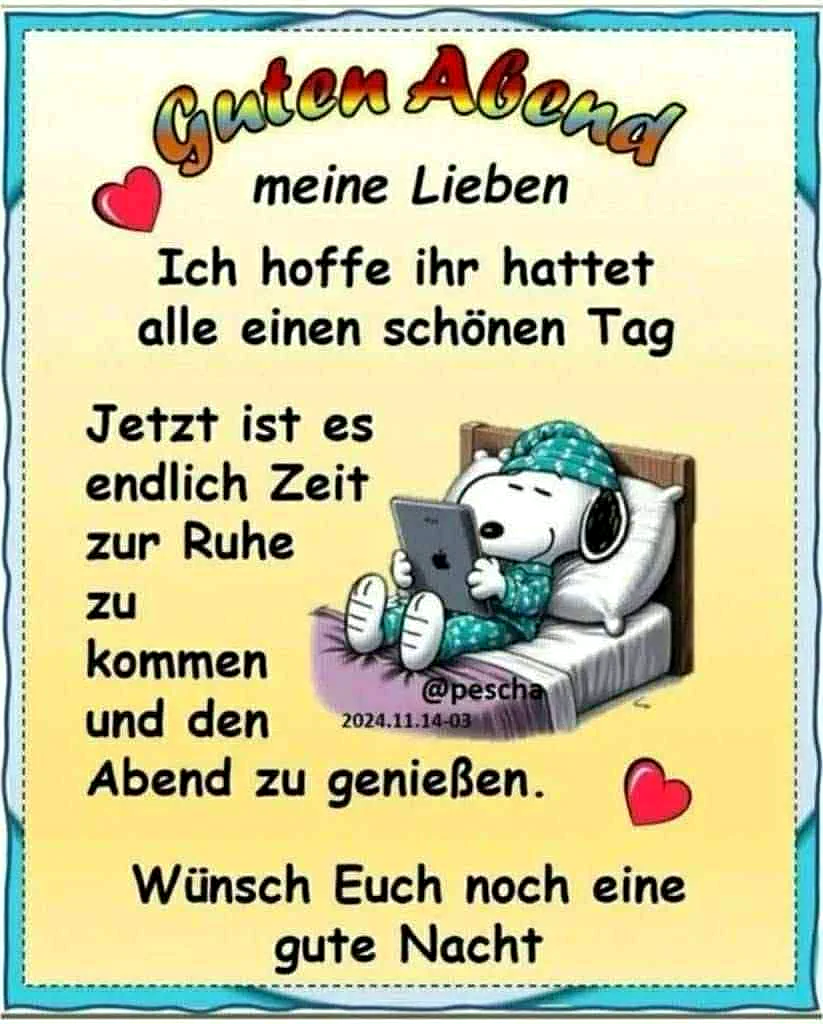 Süße Gute Nacht Wünsche mit Snoopy
