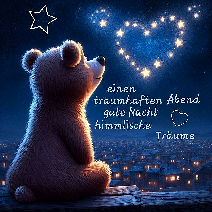 Traumhafte Gute Nacht: Kleiner Bär wünscht himmlische Träume unter Sternenherz