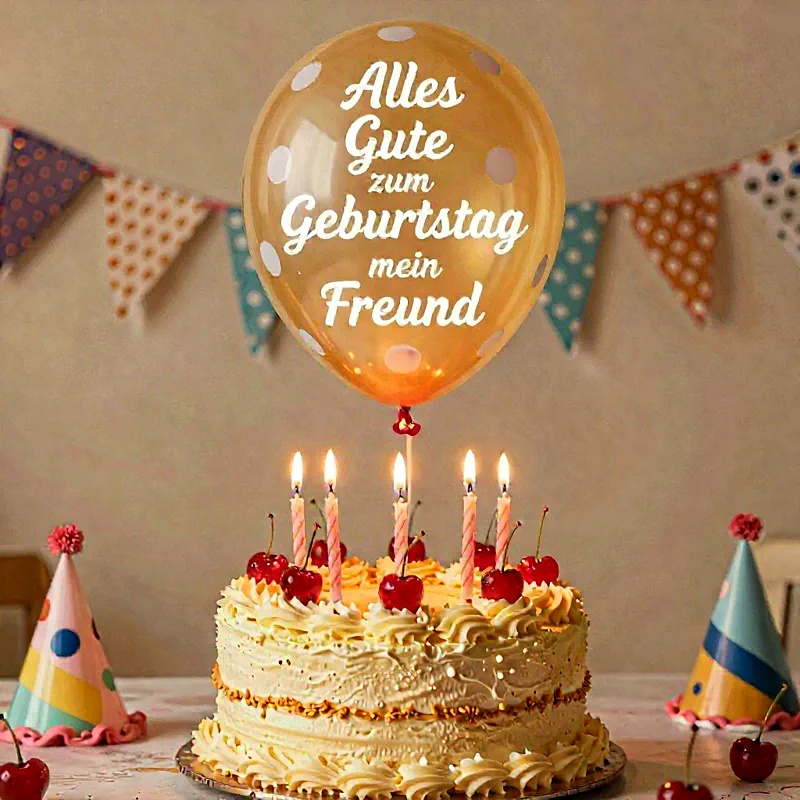 Alles Gute mein Freund! Süße Geburtstagsgrüße mit Kuchen & Kerzen