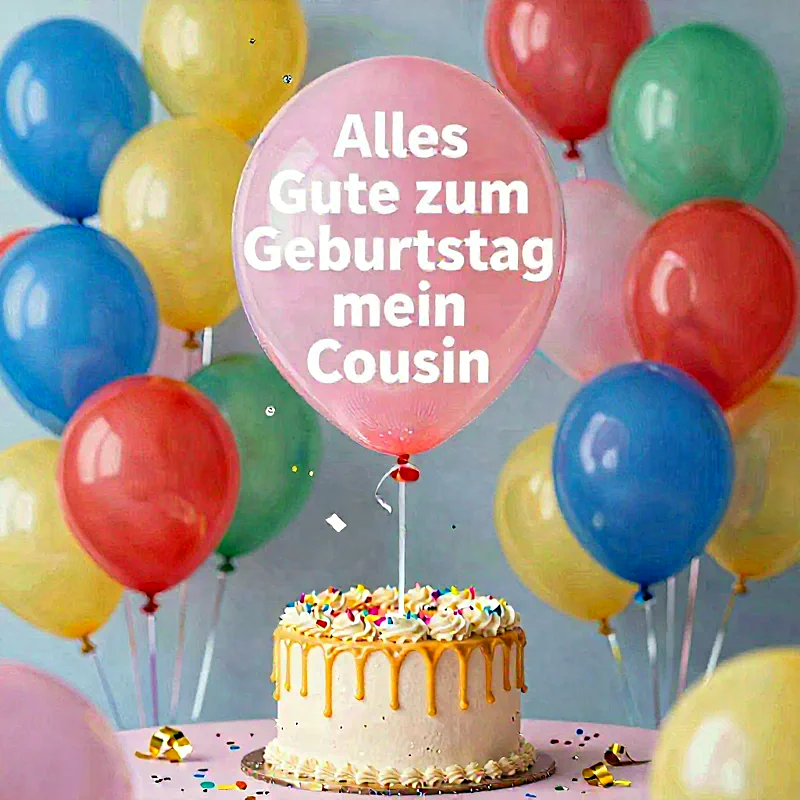 Alles Gute zum Geburtstag mein Cousin: Ein Herzensgruß mit Torte & Ballons