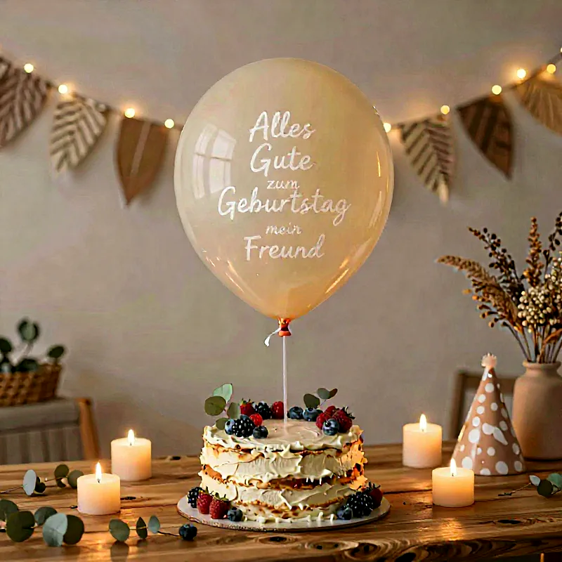 Alles Gute zum Geburtstag, mein Freund! Süße Überraschung mit Torte und Ballon