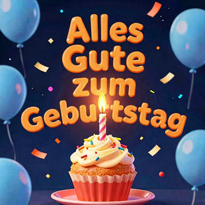Alles Gute zum Geburtstag! Süße Glückwünsche mit Cupcake und Ballons