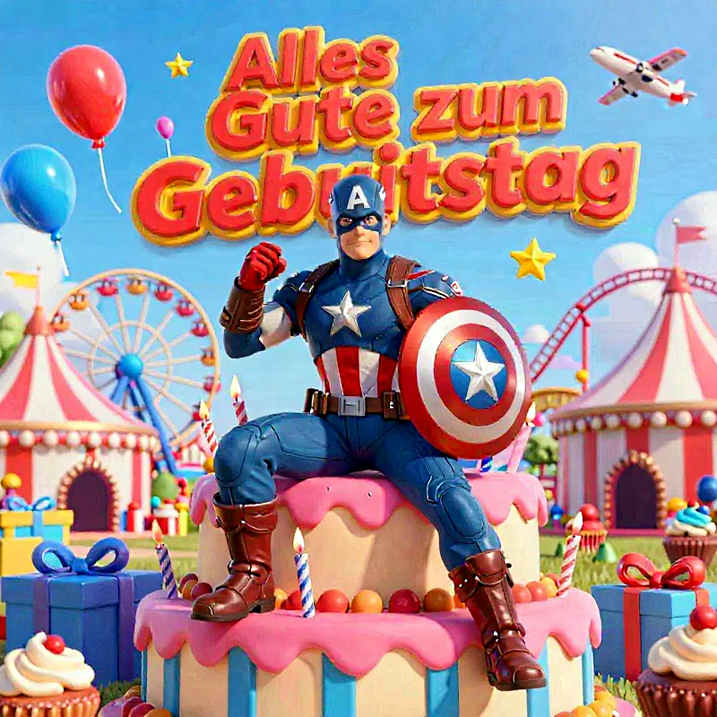 Dein Superhelden-Geburtstag! Herzliche Grüße mit Captain America & Torte
