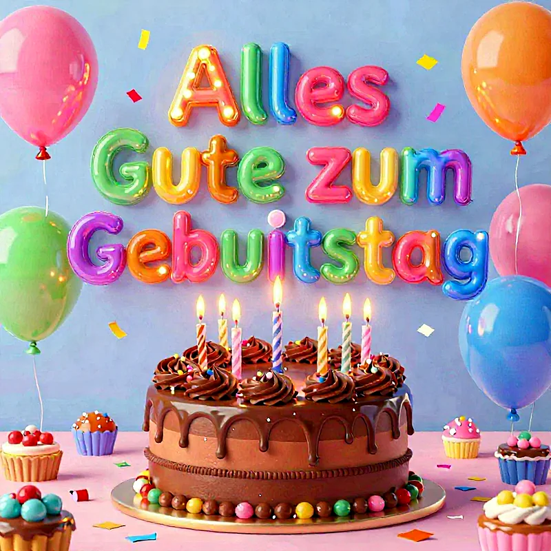 Ein festlicher Geburtstagsgruß voller Wärme: Torte, Kerzen & bunte Freude