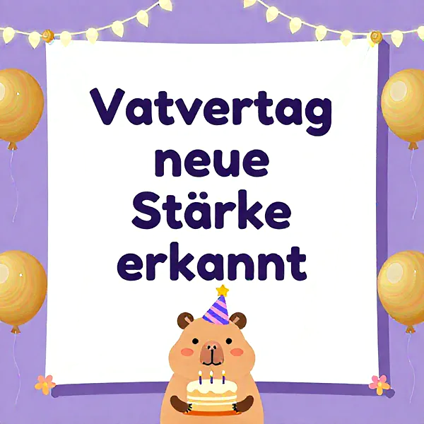 Süßer Bär mit Partyhut hält eine Geburtstagstorte mit Kerzen vor einem festlichen Hintergrund mit Ballons und Lichterkette. Die Szene vermittelt herzliche Glückwünsche und ermutigende Gefühle für einen besonderen Anlass.