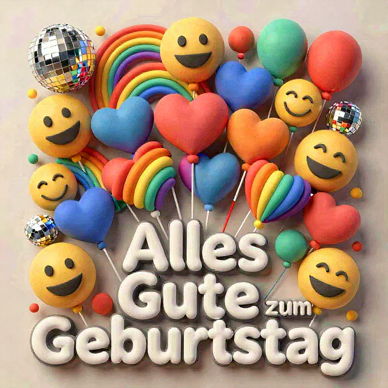 Ein Meer aus Freude: Alles Gute zum Geburtstag mit bunten Herzen & Smileys