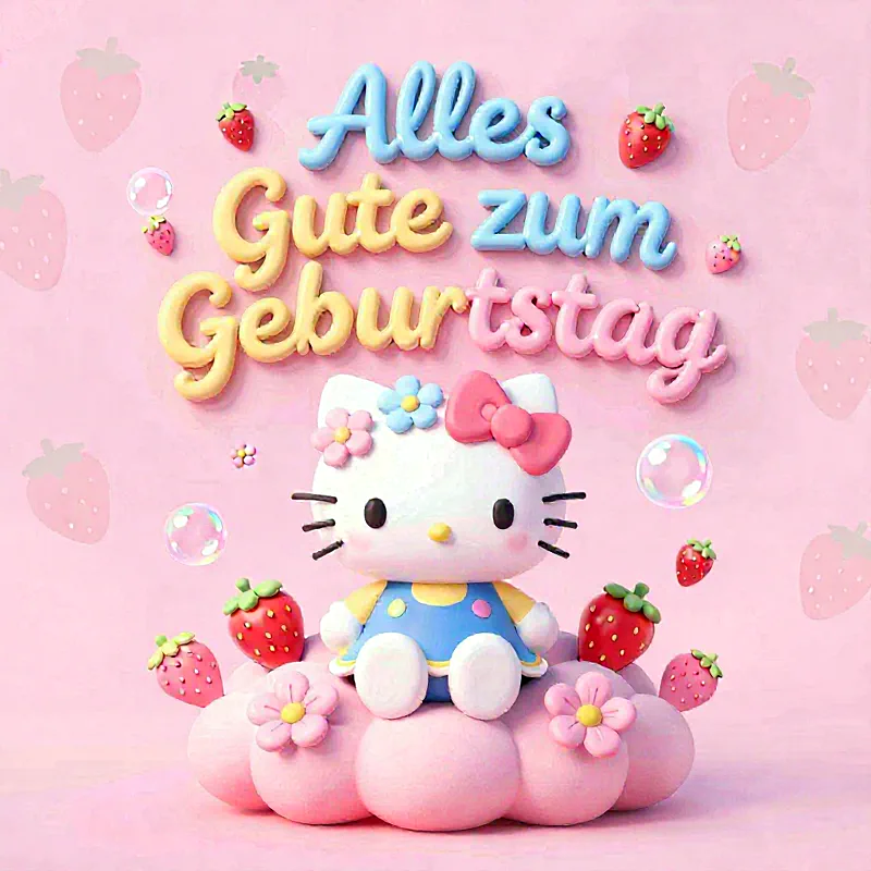 Ein zauberhafter Geburtstagsgruß mit Hello Kitty und süßen Wünschen
