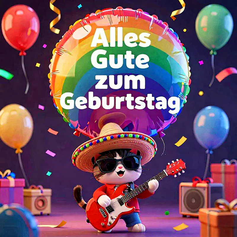Einzigartige Geburtstagsgrüße: Süße Katze rockt dein Herz und Fest