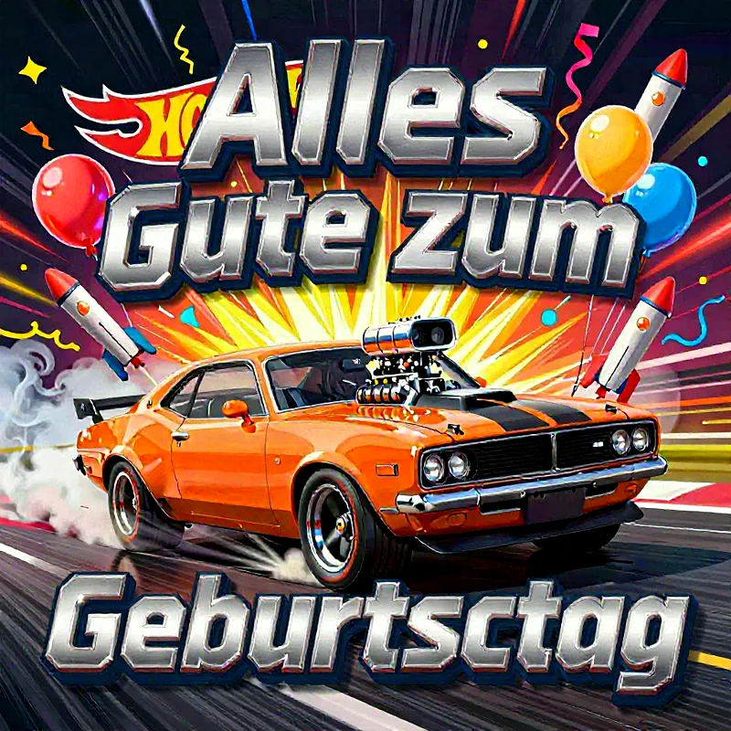 Feierliches Auto-Geburtstagsgruß mit knalligen Farben