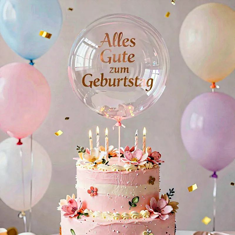 Festliche Geburtstagsgrüße mit Torte und Ballons – Alles Gute zum Geburtstag!