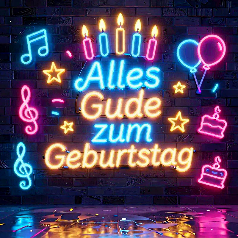 Festliche Neon-Grüße: Alles Gude zum Geburtstag mit bunten Lichtern