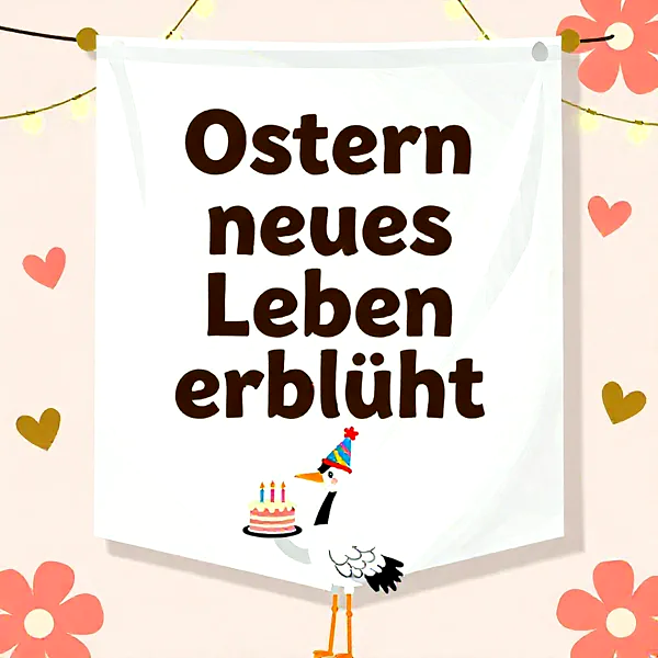 Frühlingshafte Ostern-Glückwünsche mit süßer Storch-Torte