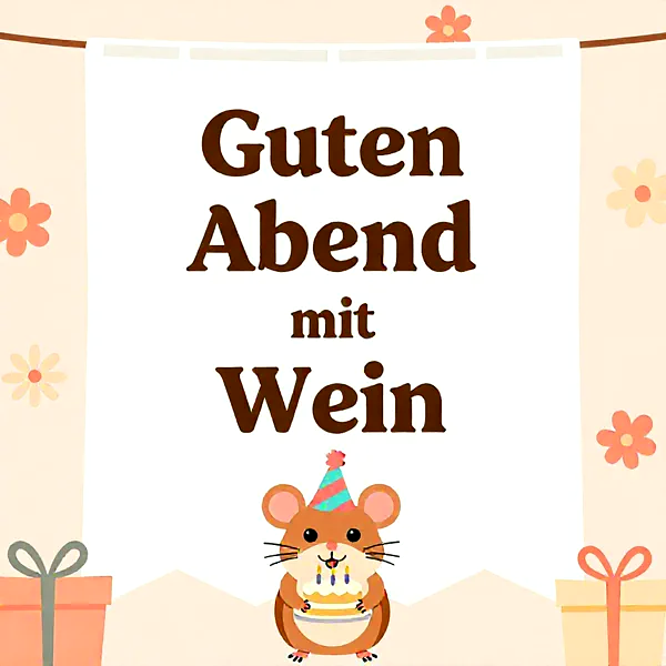Gemütliche Geburtstagsgrüße mit süßem Hamster und Wein