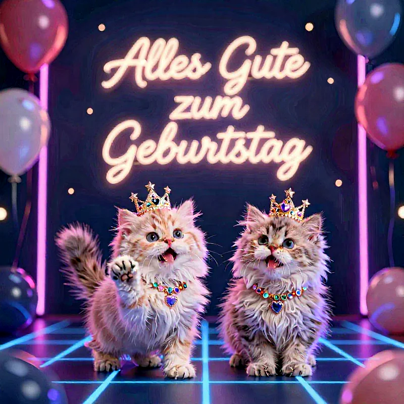 Glänzende Geburtstagsgrüße: Süße Katzen wünschen dir alles Gute zum Ehrentag!