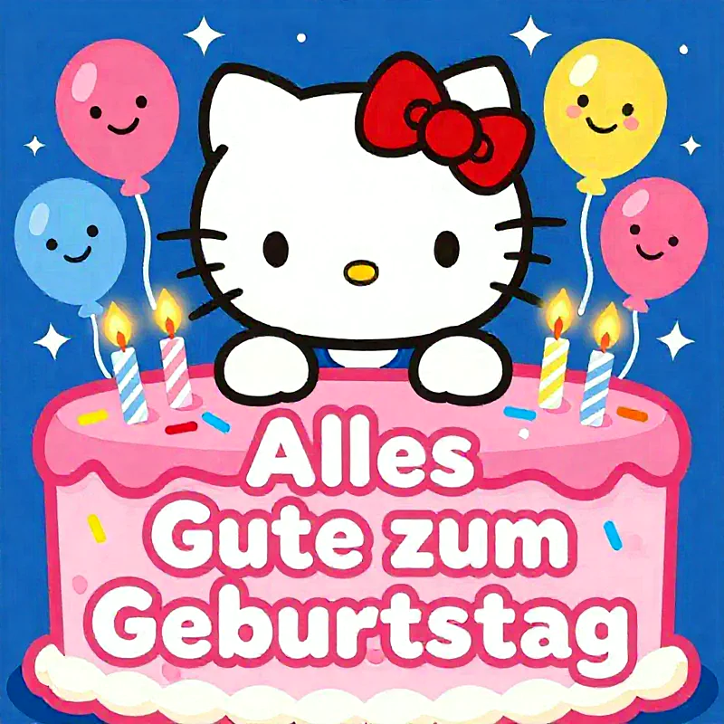 Hello Kitty sendet süße Geburtstagsgrüße mit Torte und Ballons