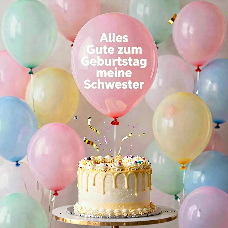 Herzliche Geburtstagsgrüße für deine liebste Schwester mit bunter Torte