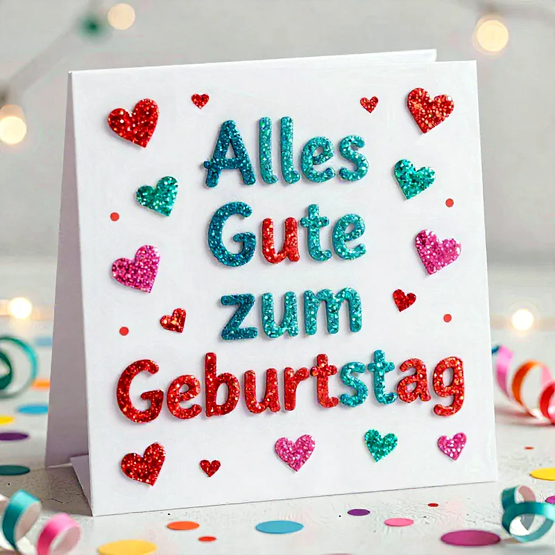 Herzliche Geburtstagsgrüße mit funkelnden Herzen