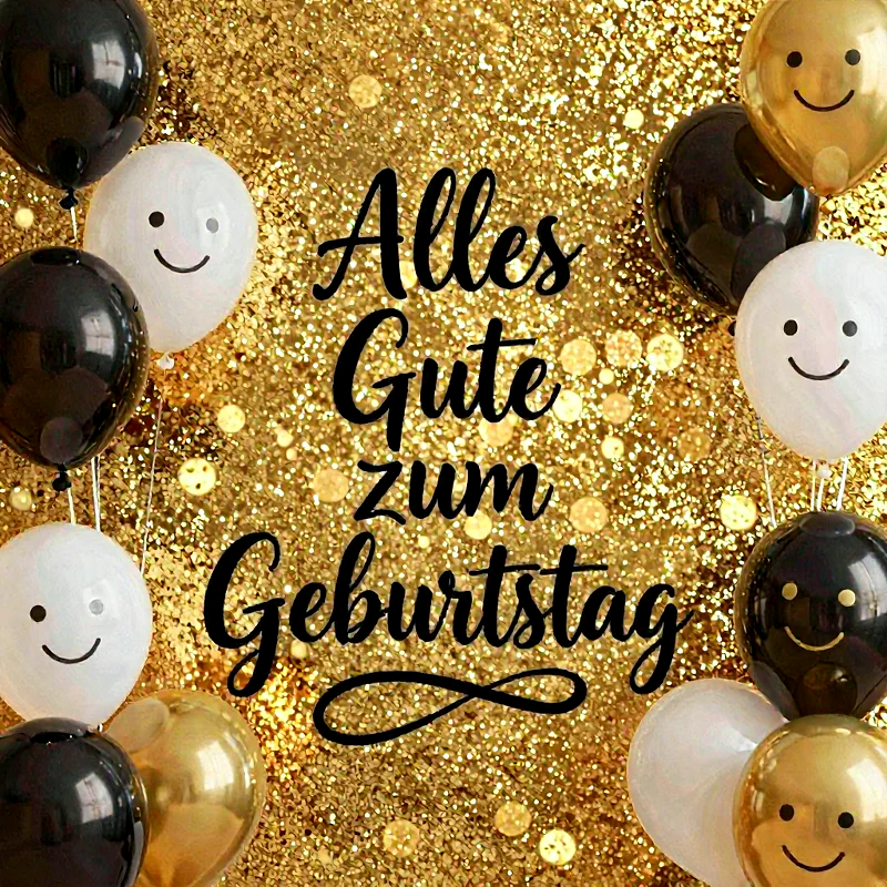 Herzliche Geburtstagsgrüße mit glitzerndem Hintergrund und Luftballons