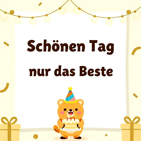 Herzliche Geburtstagsgrüße mit süßem Bären und Torte