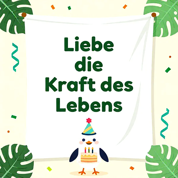 Herzliche Geburtstagsgrüße mit süßem Pinguin und festlicher Torte