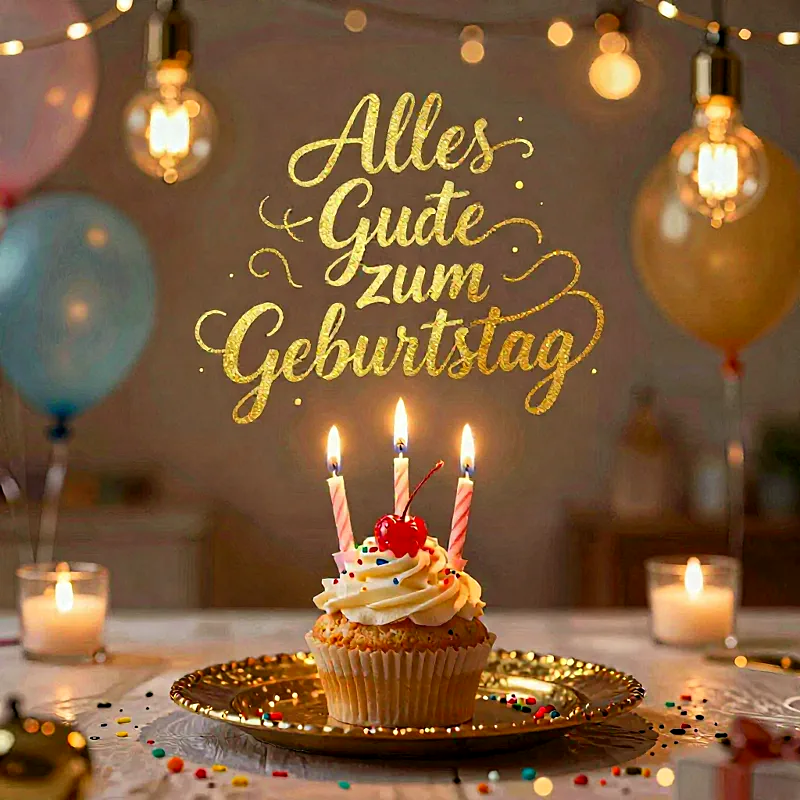 Herzliche Geburtstagsgrüße mit süßer Torte und Kerzenschein