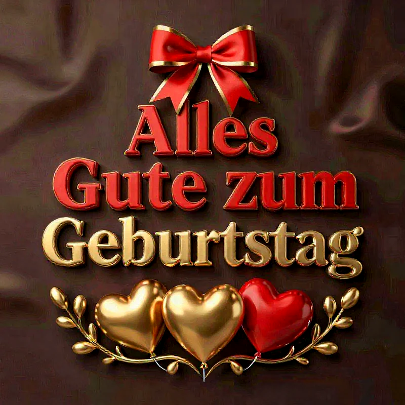Herzliche Geburtstagsgrüße: Süße Karte mit Schleife & Herzballons