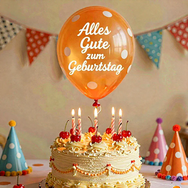 Herzliche Geburtstagsgrüße: Süße Torte & Ballon für das Geburtstagskind