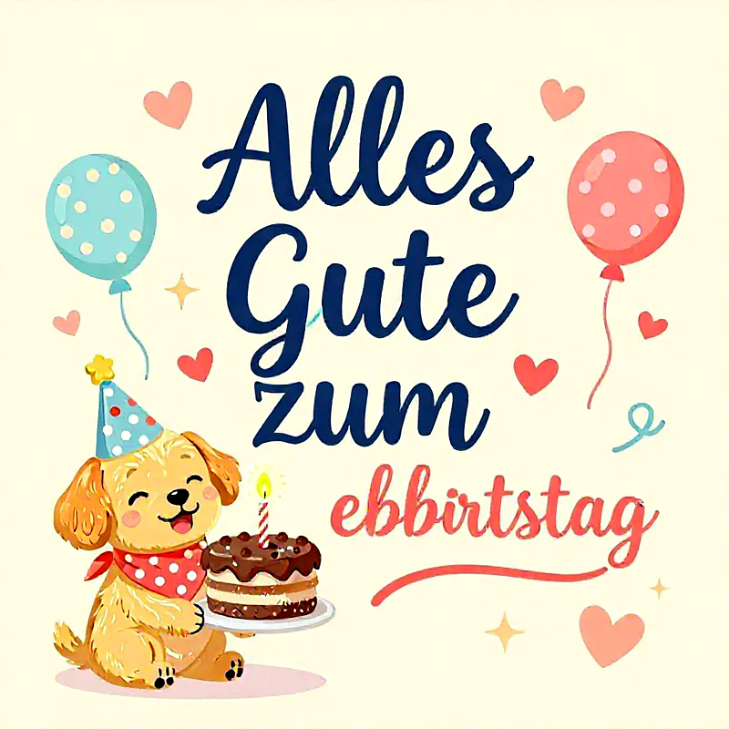 Herzliche Geburtstagsgrüße: Süßer Welpe & Festtags-Torte für dich!