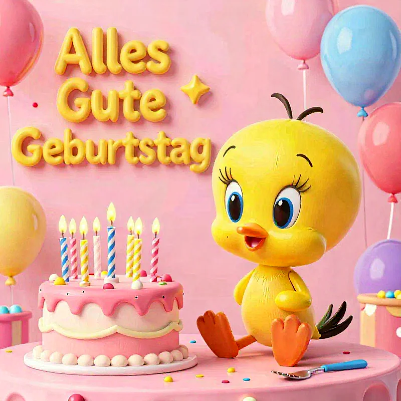 Herzliche Glückwünsche: Süßer Tweety feiert mit dir Geburtstag!