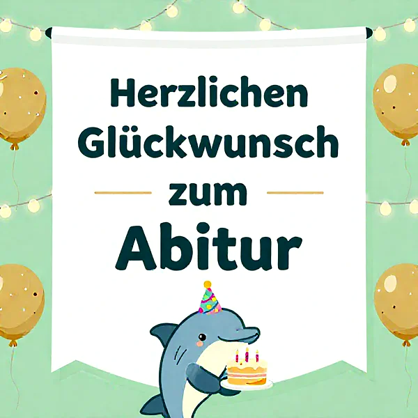 Herzliche Glückwünsche zum Abitur mit süßem Delfinmotiv