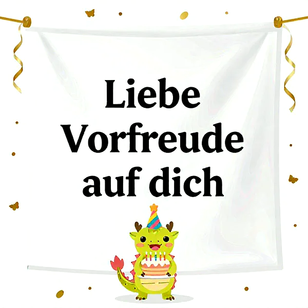 Liebe Geburtstagsgrüße mit süßem Drachen und Torte