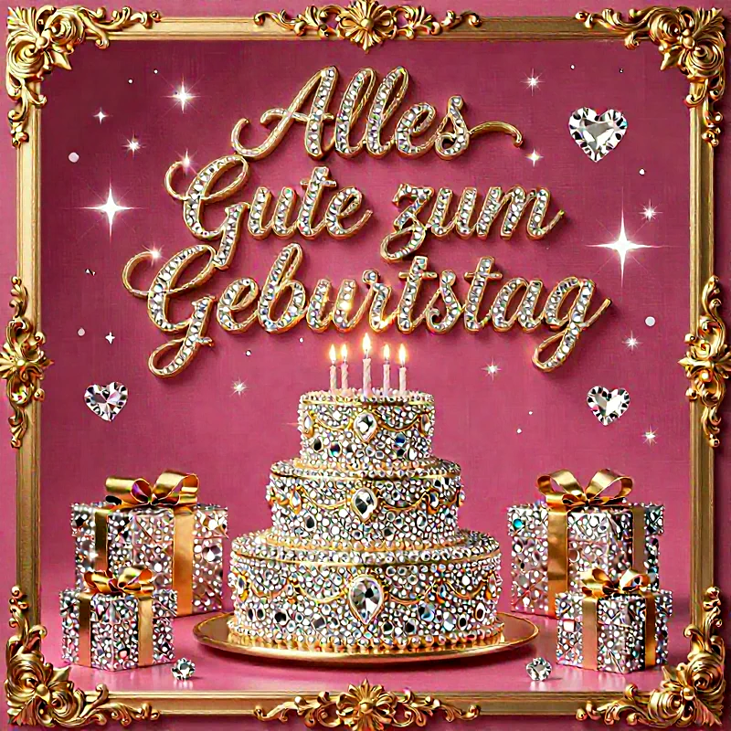Liebevolle Geburtstagsgrüße mit strahlender Torte und Geschenken