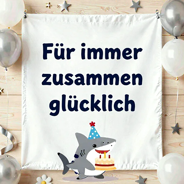 Liebevolle Geburtstagsgrüße mit süßem Hai und Torte