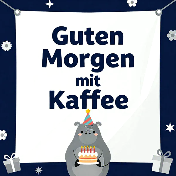 Liebevolle Geburtstagsgrüße mit süßem Hippo und Kaffeetorte